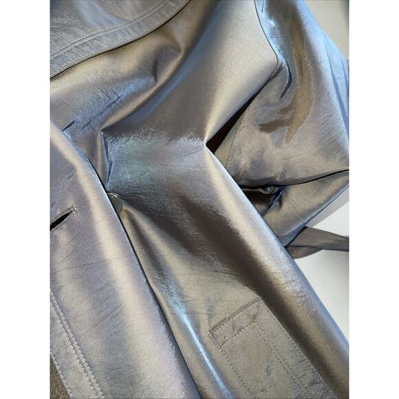Vintage 80s90s London Fog Iridescent Blue/Gray Long Trenchcoat Raincoat Size 10 - Picture 11 of 16